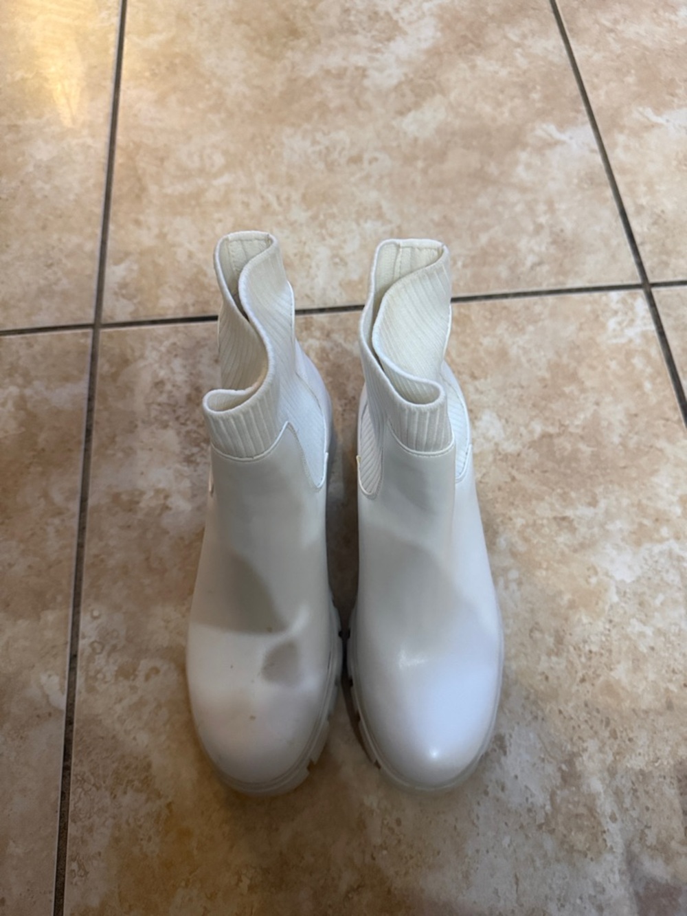 White Slip-On Ankle Boots
